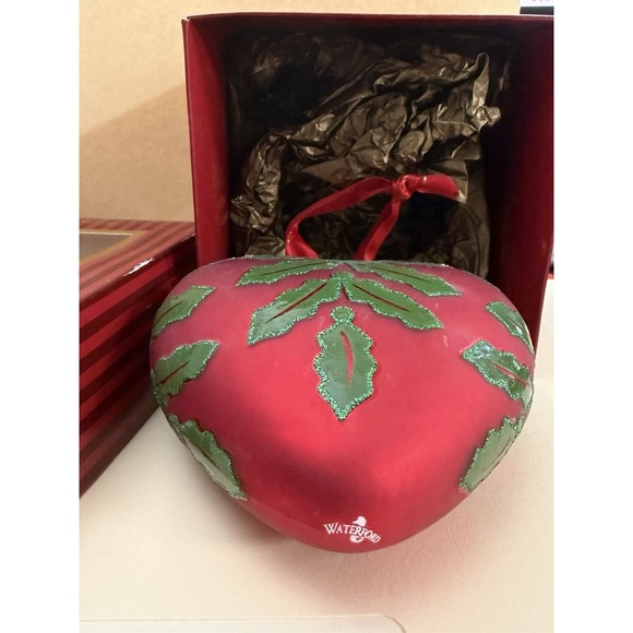 Waterford Other - Waterford Victorian Jewel Red Holly Jolly Heart Glass Christmas Ornament 4.5"